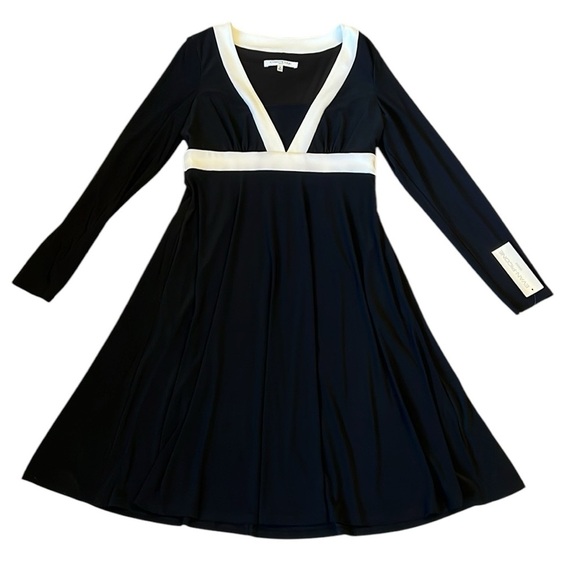Evan Picone Dresses & Skirts - New Evan Picone Black Jersey Midi Dress Long Sleeve Career Party Pockets 10